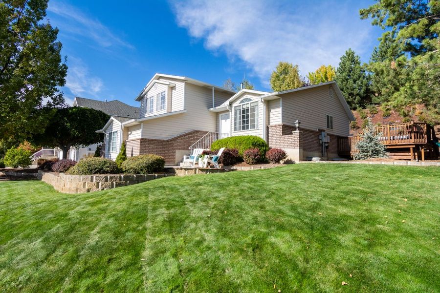 Home with a clean, fresh green front lawn